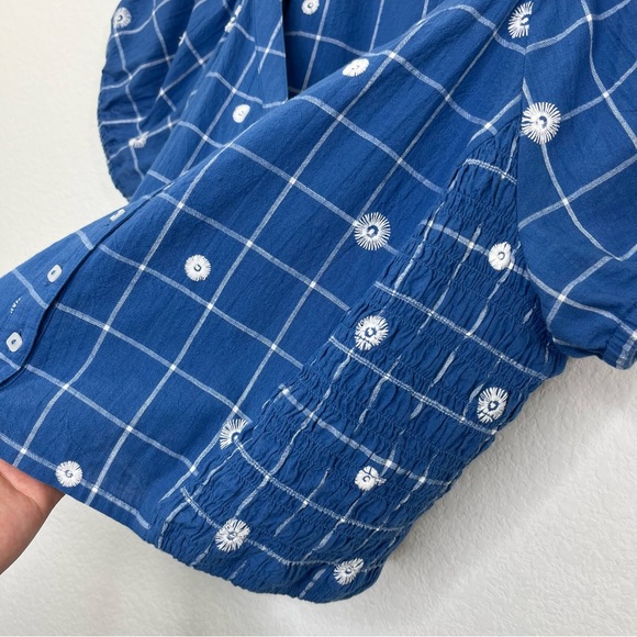 Madewell Embroidered Puff-Sleeve Crop Top Windowpane in Hermitage Blue size 16 - Picture 4 of 9